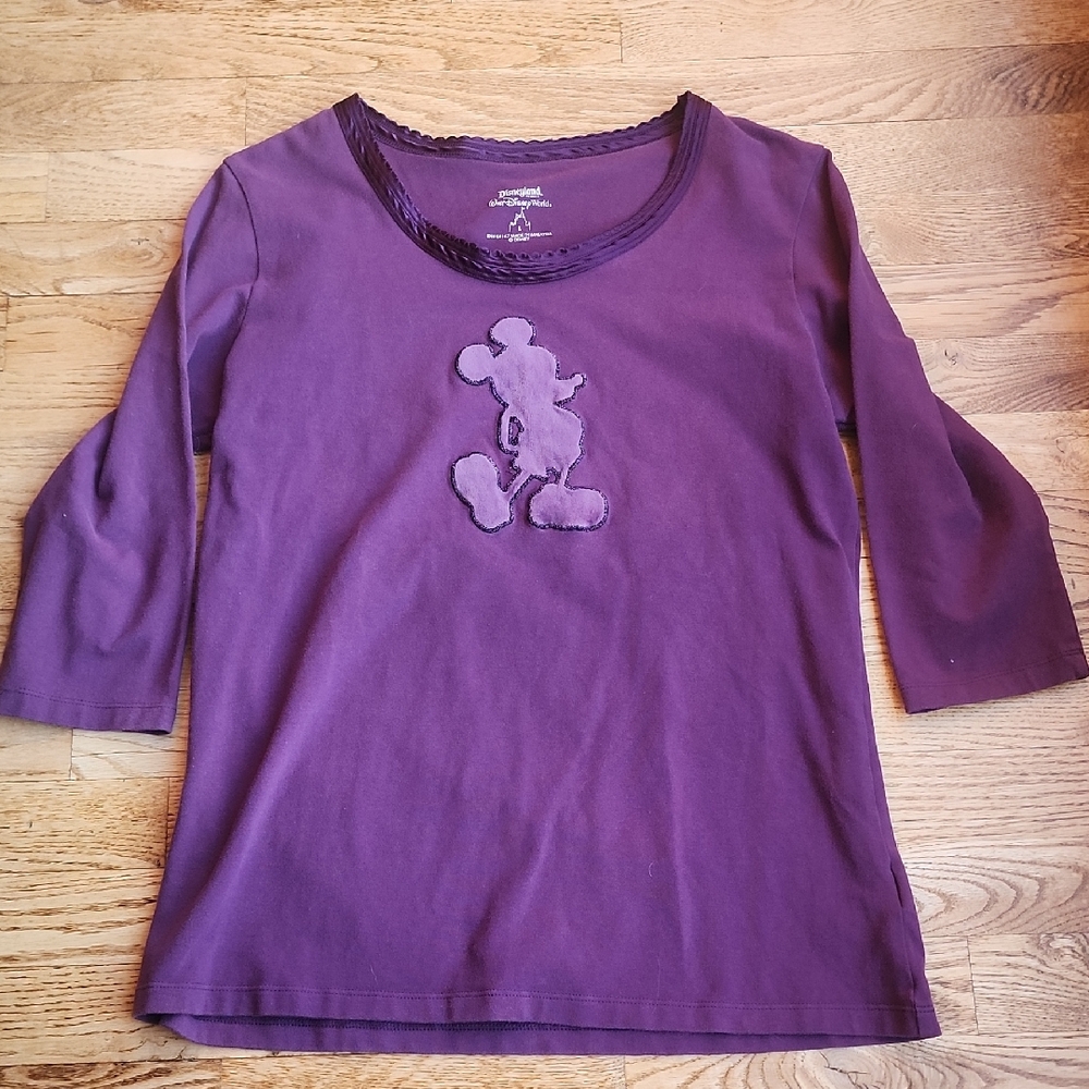 (L) Disneyland Disney World Parks Purple 3/4 Length Sleeve Holiday Classic Comfy